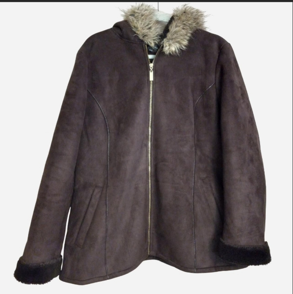 Ellen Tracy Y2K Faux Fur Hooded Jacket